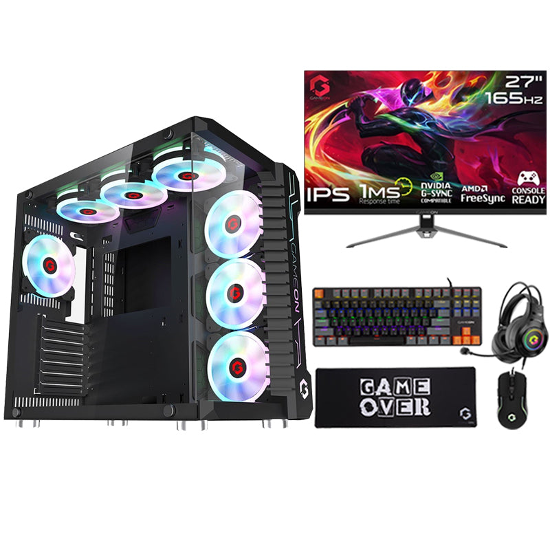 كمبيوتر ألعاب I5، i5-12400F، RTX 4060، Windows 11 PRO مع شاشة ألعاب GAMEON 27 بوصة FHD 165 هرتز ومجموعة ألعاب Redragon S101 4in1