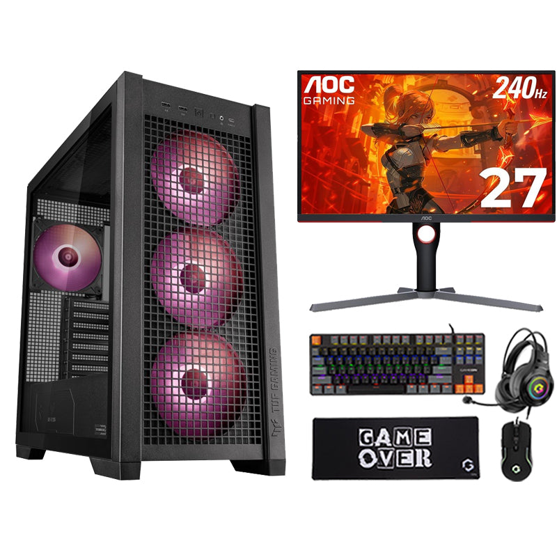 Ultra 7 Gaming PC, Ultra 7 265KF, RTX 4080 SUPER 16GB, Windows 11 Pro with Gaming Monitor and 4in1 Gaming Kit