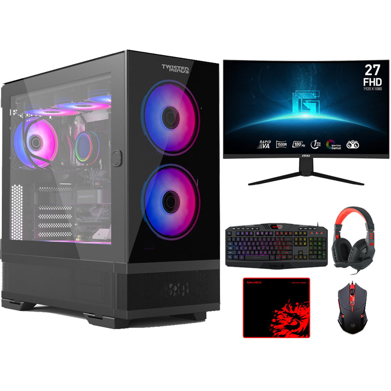 كومبيوتر الألعاب اي 5, معالج i5-14600KF, كارت شاشة RTX 4070 SUPER 12GB, ويندوز 11 برو, مع جيم اون شاشة 27 بوصة فل اتش دي, 180 هرتز, مع مجموعة الألعاب 3 في 1