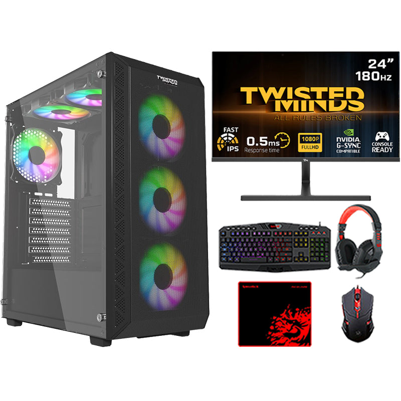مجموعة كومبيوتر الالعاب اي 5, معالج i5-11400F, كارت شاشة RTX 3050 8GB, ويندوز 11 برو, مع تويستد مايندز شاشة 24 بوصة فل اتش دي, 180 بوصة, مع مجموعة الالعاب 4 في 1