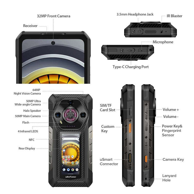 Ulefone Armor 30 Pro 5G 512 GB, 32 GB (16 GB + 16 GB) RAM 12800 mAh Massive Battery with World's First Truly Dual-Screen Rugged Phone