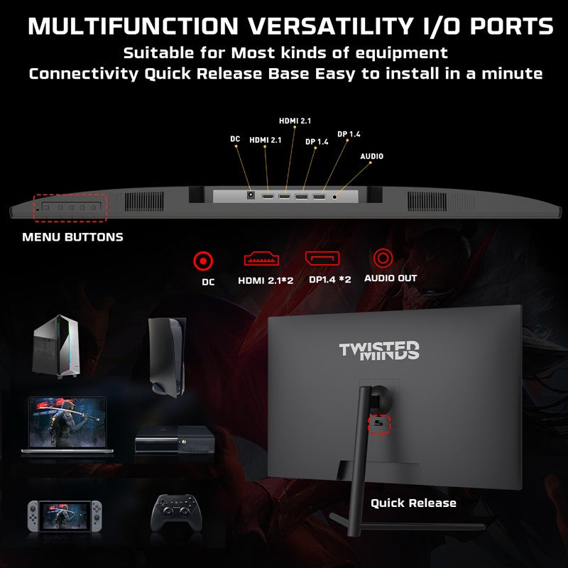 Twisted Minds 32 QHD VA, 240Hz, 0.5ms , HDR, HDMI 2.1 Gaming Monitor - Black