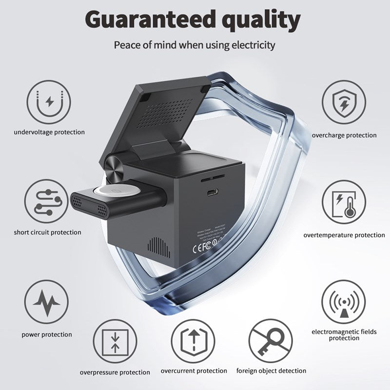 XO 3 in 1 Portable Magnetic 15W Wireless Charging Station (360°/60° Adjustable) - Black