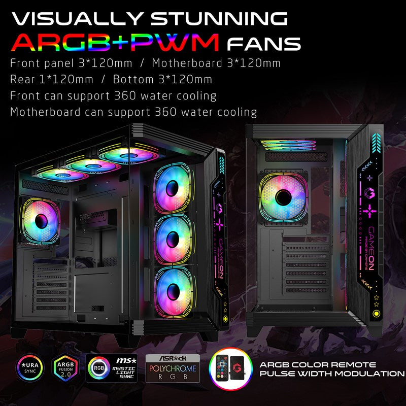 GAMEON PULSE Series ARGB ATX Mid Tower Gaming PC Case - Black (7 ARGB Fans Included)