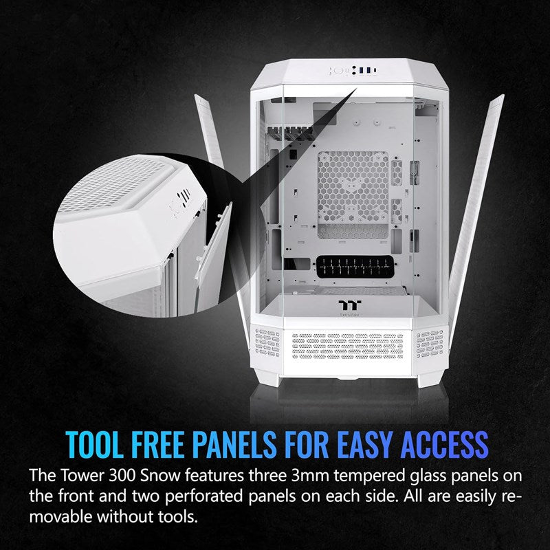 Thermaltake The Tower 300 M-ATX Micro Tower Gaming PC Case - Snow (2 PWM Fans Included)