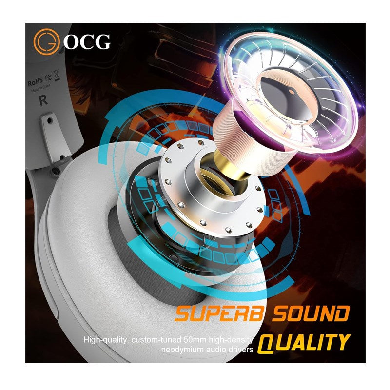 OCG Gaming Headset Dual Wireless Lossless 2.4G Bluetooth Gaming Headphones with Detachable Microphone 50mm Speakers - for PC, PS4, PS5, Smartphone, MacBook, Notebook, Tablet