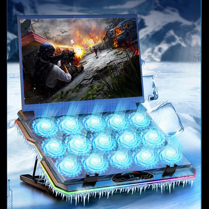 Gadgeton RGB Laptop Cooling Stand with 15 Fans & LCD Screen, USB & Type-C Ports For Laptops up to 15