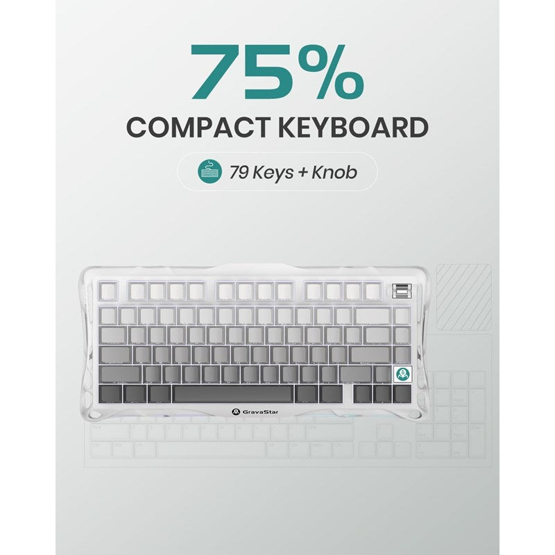 GravaStar Mercury K1 75% Wireless Mechanical Gaming Keyboard - Gradient White