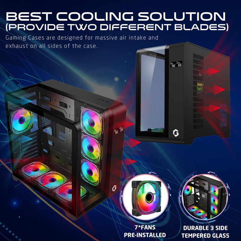 GAMEON INFINITY Series ARGB ATX Mid Tower Gaming PC Case - Black (7 ARGB Fans Included)