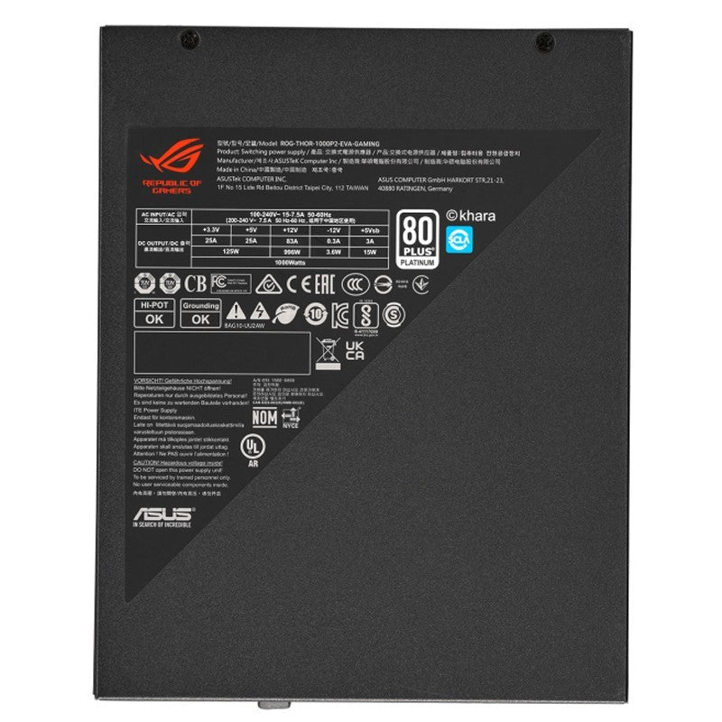 Asus ROG THOR 1000P2 Gaming RGB, 1000 Watt ATX 80 Plus Platinum II Power Supply With OLED Power Display - EVA Edition