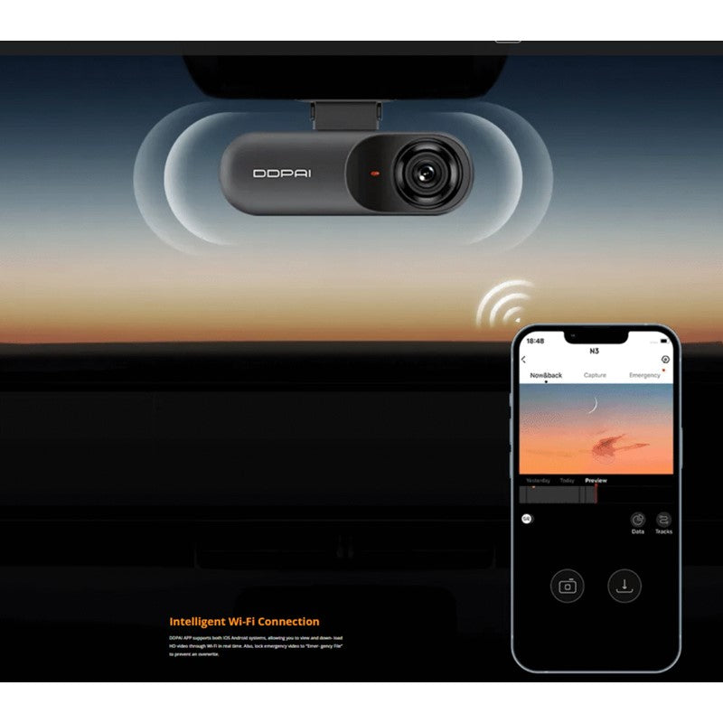 DDPAI Mola N3 Car Camera Dash Cam with GPS Video Recorder On-Dash Vehicle Cameras F1.8 Lens Motion Detection Parking Monitoring