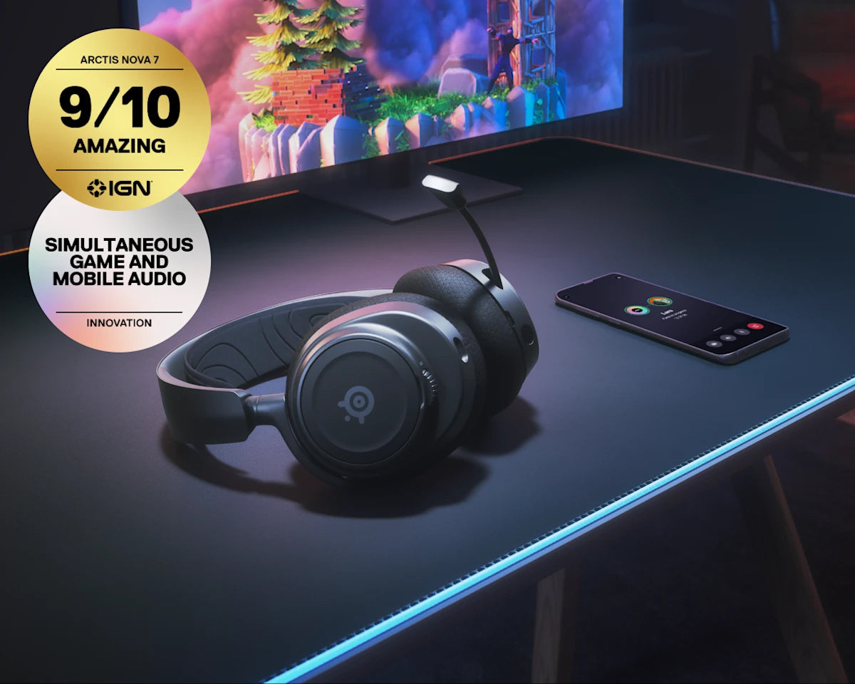 SteelSeries Arctis Nova 7 WIRELESS Gaming Headset for PC, Playstation & Xbox, USB-C dongle, Black