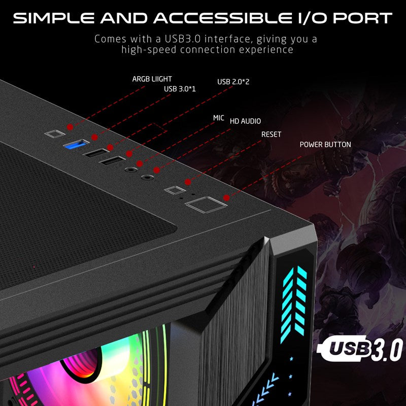 GAMEON PULSE Series ARGB ATX Mid Tower Gaming PC Case - Black (7 ARGB Fans Included)