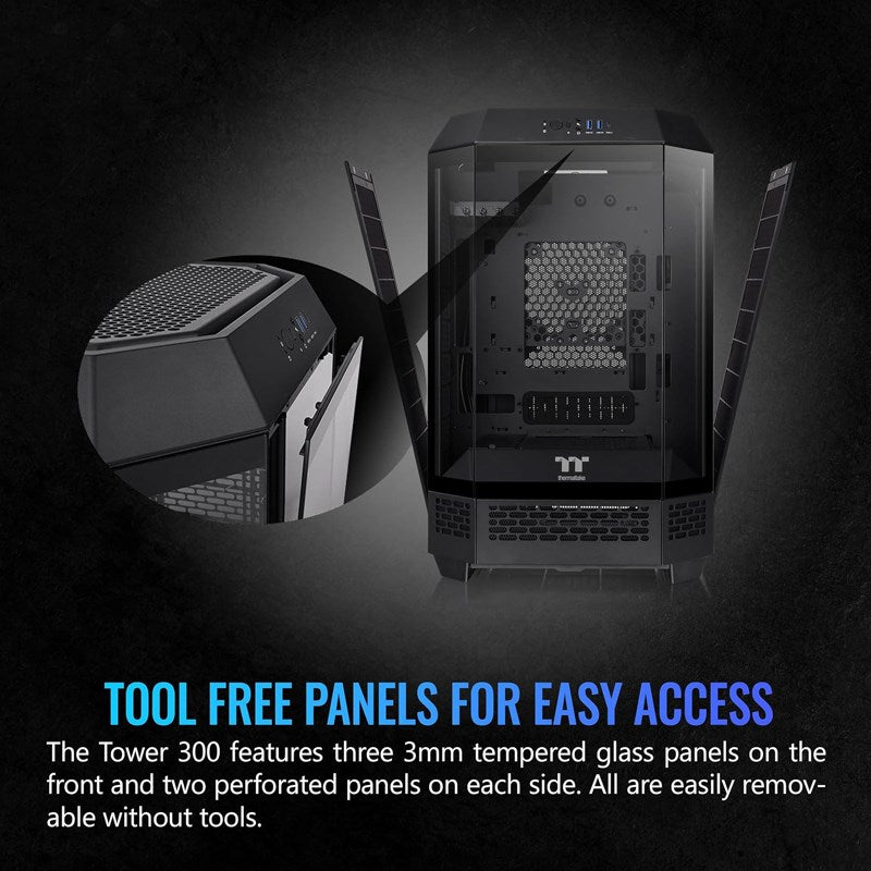 Thermaltake The Tower 300 M-ATX Micro Tower Gaming PC Case - Black (2 PWM Fans Included)