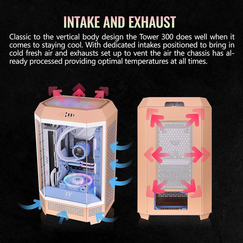 Thermaltake The Tower 300 M-ATX Micro Tower Gaming PC Case - Peach Fuzz (2 PWM Fans Included)