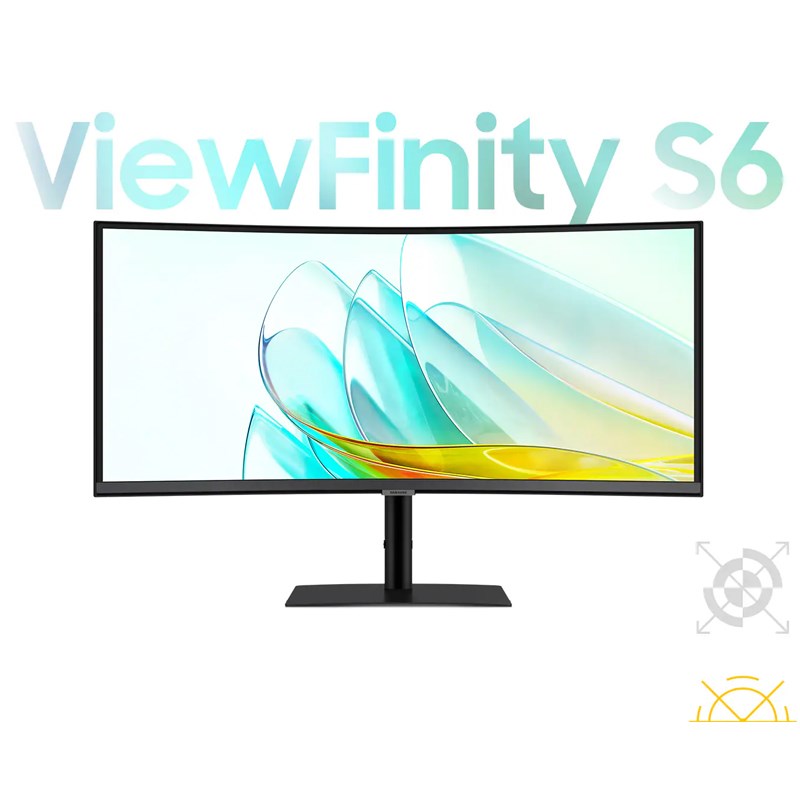 سامسونج شاشة فيوفينيتي S6, بدقة الترا دبليو كيو اتش دي (3440 × 1440)، شاشة ذكية منحنية بمنفذ تايب سي، بمعدل تحديث 100 هرتز