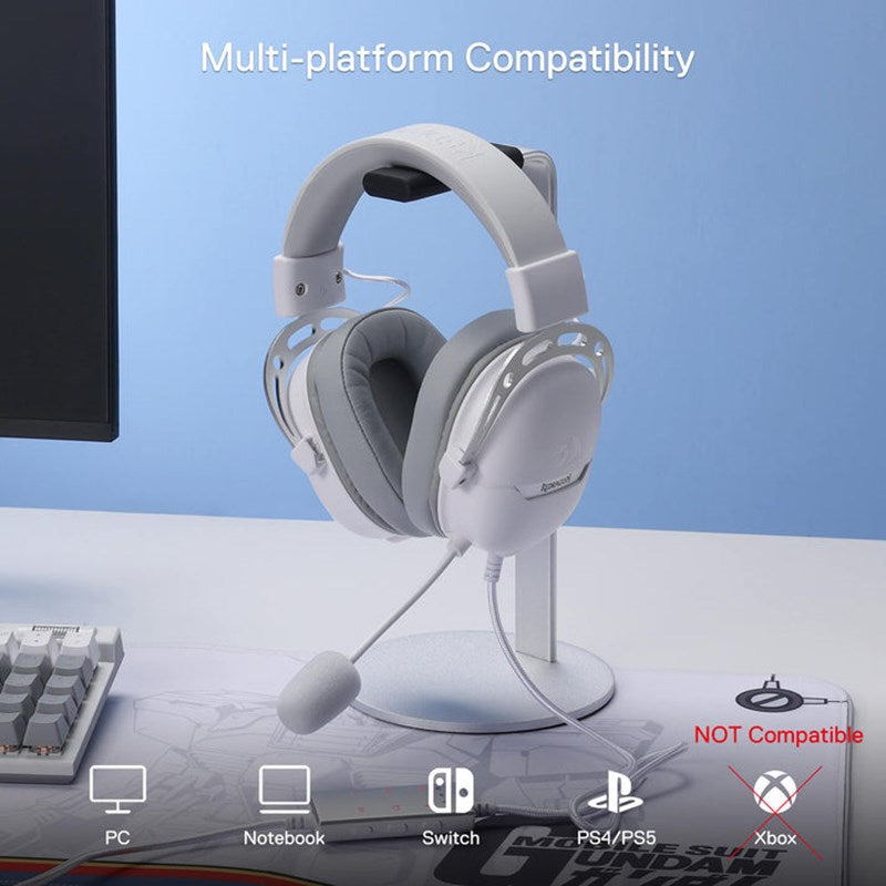 Redragon AURORA H376WG Aurora, 7.1 Surround Sound, Over-Ear Wired Gaming Headset - White