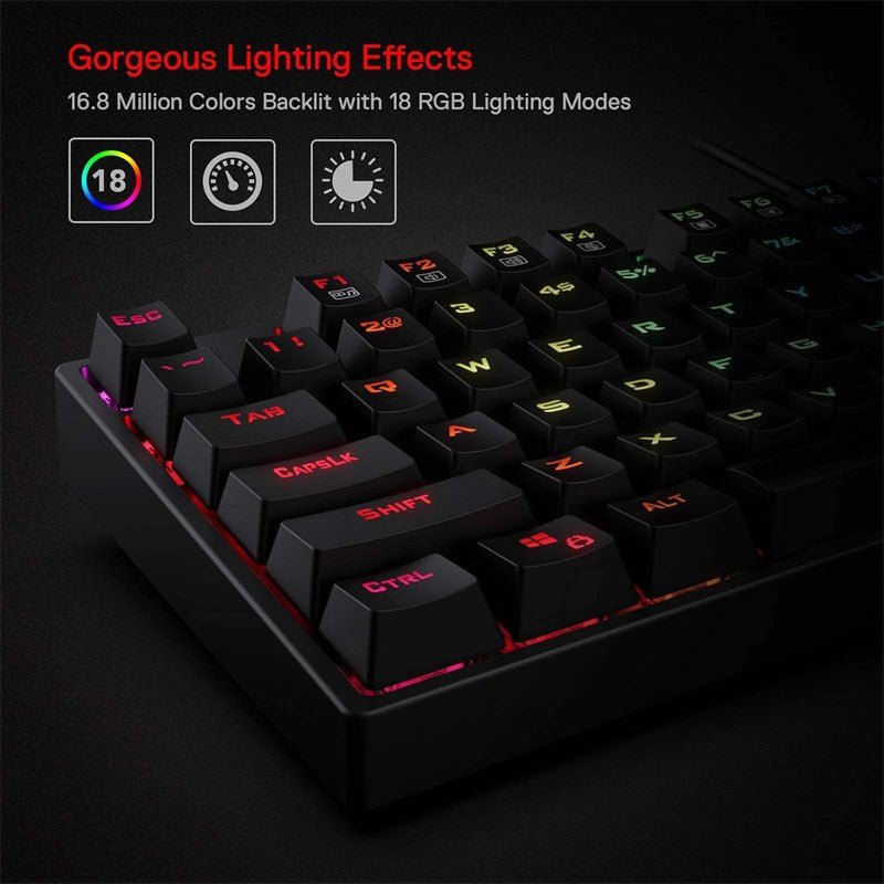 ريدراجون لوحة مفاتيح العاب K582 ميكانيكية مع 104 مفاتيح - باللون الأحمر RGB – أسود