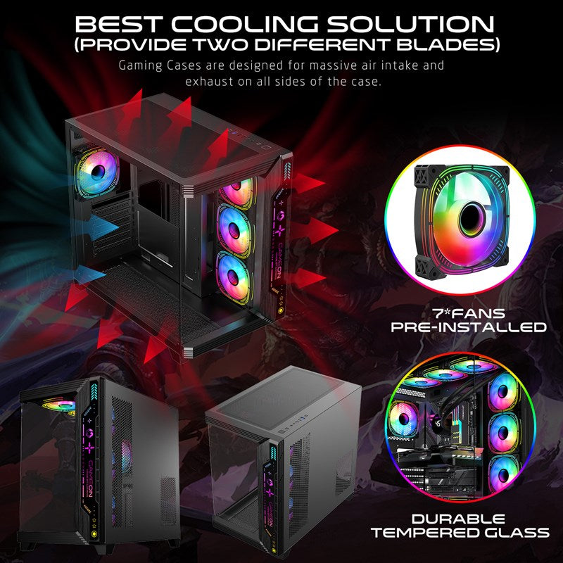 GAMEON PULSE Series ARGB ATX Mid Tower Gaming PC Case - Black (7 ARGB Fans Included)