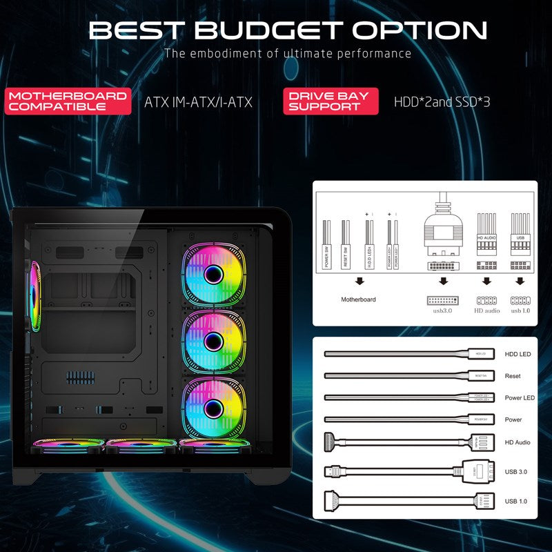 GAMEON INFINITY Series ARGB ATX Mid Tower Gaming PC Case - Black (7 ARGB Fans Included)