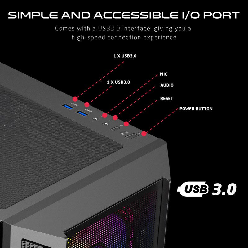 GAMEON TRIDENT IV ARGB ATX Mid Tower Gaming PC Case - Black (4 ARGB Fans Included)