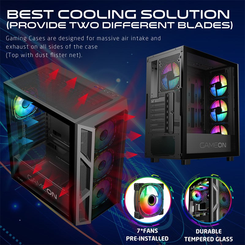 GAMEON TRIDENT IV ARGB ATX Mid Tower Gaming PC Case - Black (4 ARGB Fans Included)
