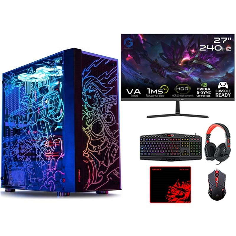 Ryzen 5 Gaming PC, Ryzen 5 5600G, RTX 3060 12GB, Windows 11 Pro with Gamiing Monitor and 4in1 Gaming Kit