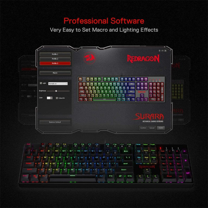 ريدراجون لوحة مفاتيح العاب K582 ميكانيكية مع 104 مفاتيح - باللون الأحمر RGB – أسود