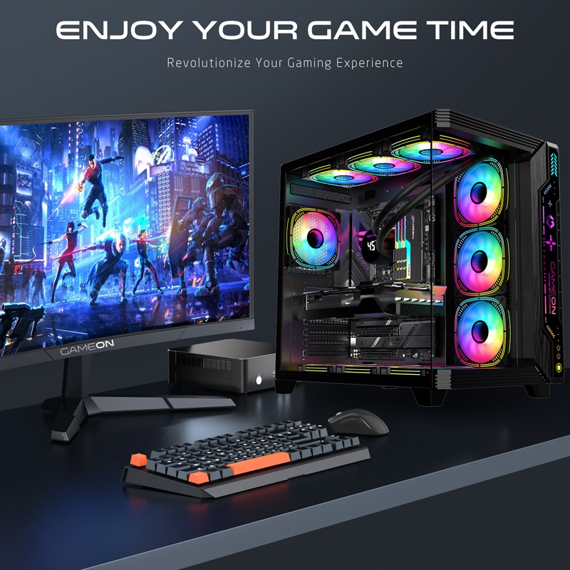 GAMEON PULSE Series ARGB ATX Mid Tower Gaming PC Case - Black (7 ARGB Fans Included)