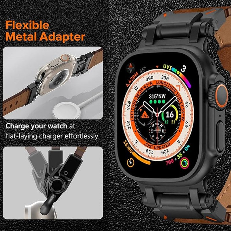 KADES Genuine Leather Band Strap with Titanium Connectors for Apple Watch 49mm, 45mm, 44mm & 42mm
