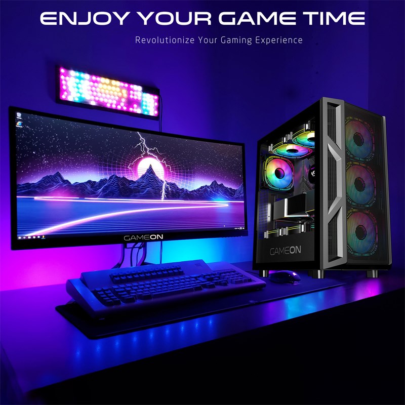 GAMEON TRIDENT IV ARGB ATX Mid Tower Gaming PC Case - Black (4 ARGB Fans Included)