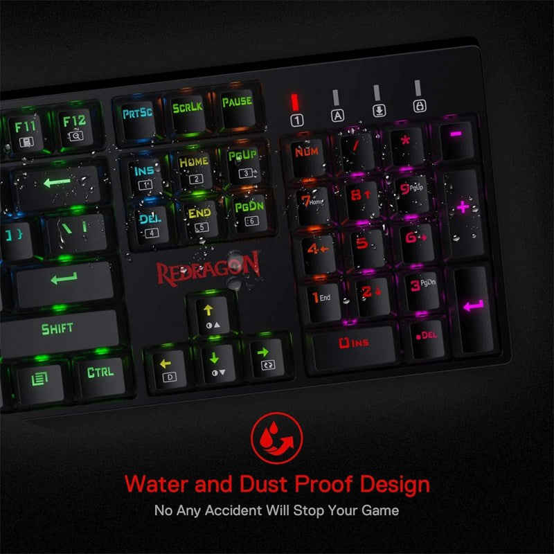 ريدراجون لوحة مفاتيح العاب K582 ميكانيكية مع 104 مفاتيح - باللون الأحمر RGB – أسود