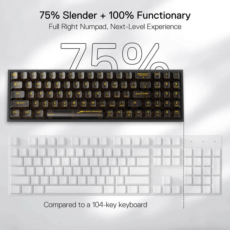 Redragon K628CT Pollux Pro RGB 75%, USB-C Wired, BT, 2.4 GHz Wireless Gaming Keyboard - Translucent Crystal Switch