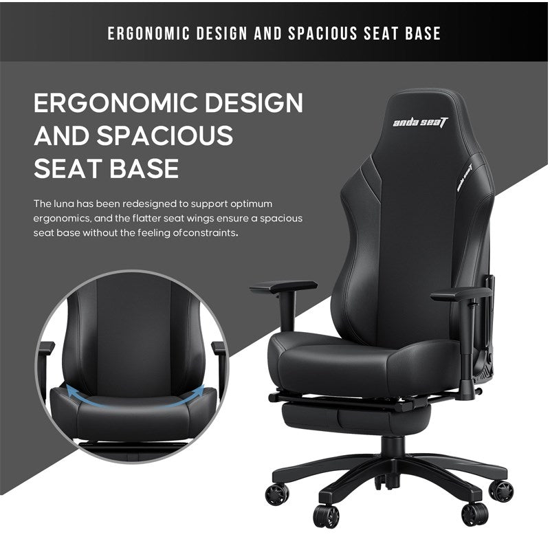 Andaseat Luna Pro with Footrest, Large Gaming Chair, PVC Leather