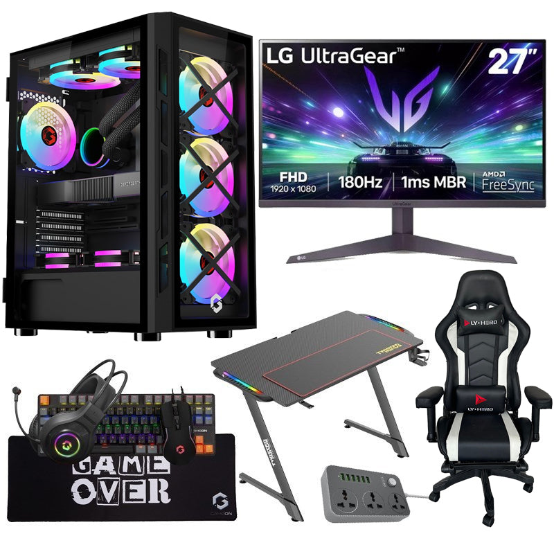 مجموعة كومبيوتر الالعاب اي 7, معالج i7-14700F, كارت شاشة RTX 4070 SUPER 12GB, ويندوز 11 برو, مع مجموعة الالعاب الشاملة