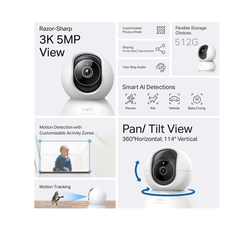TP-Link 3K Pan/Tilt AI Home Security Wi-Fi Camera 5 MP