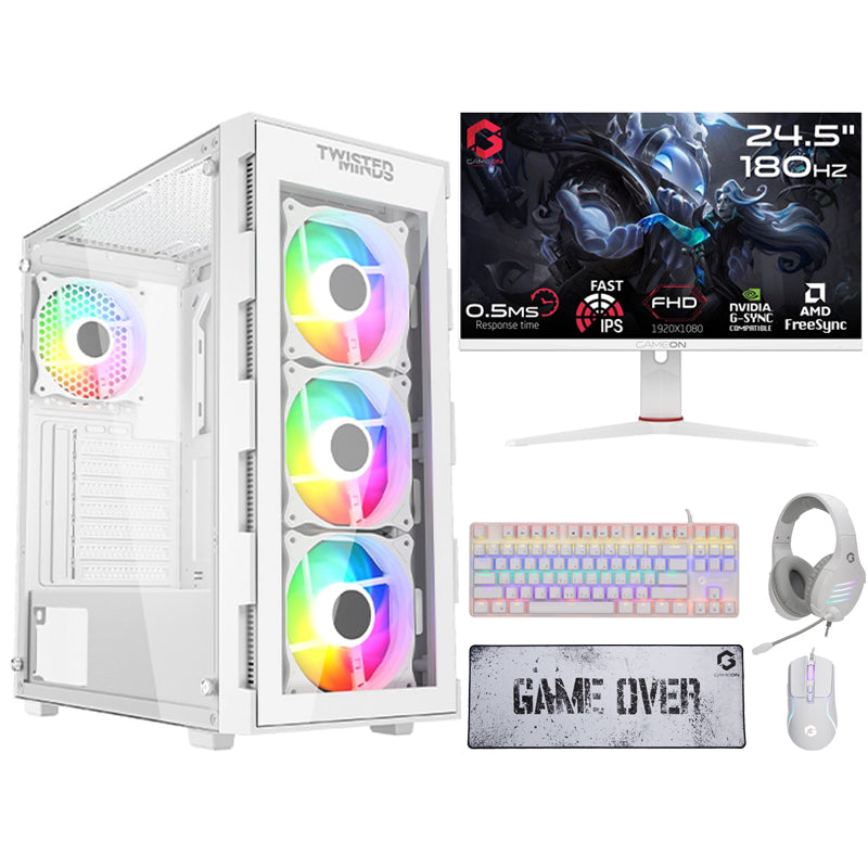 كومبيوتر الألعاب اي 5, معالج  i5-12400F, كارت شاشة GTX 1650 4GB, ويندوز 11 برو, مع جيم اون شاشة 24 بوصة فل اتش دي, 180 هرتز, مع مجموعة الألعاب 4 في 1