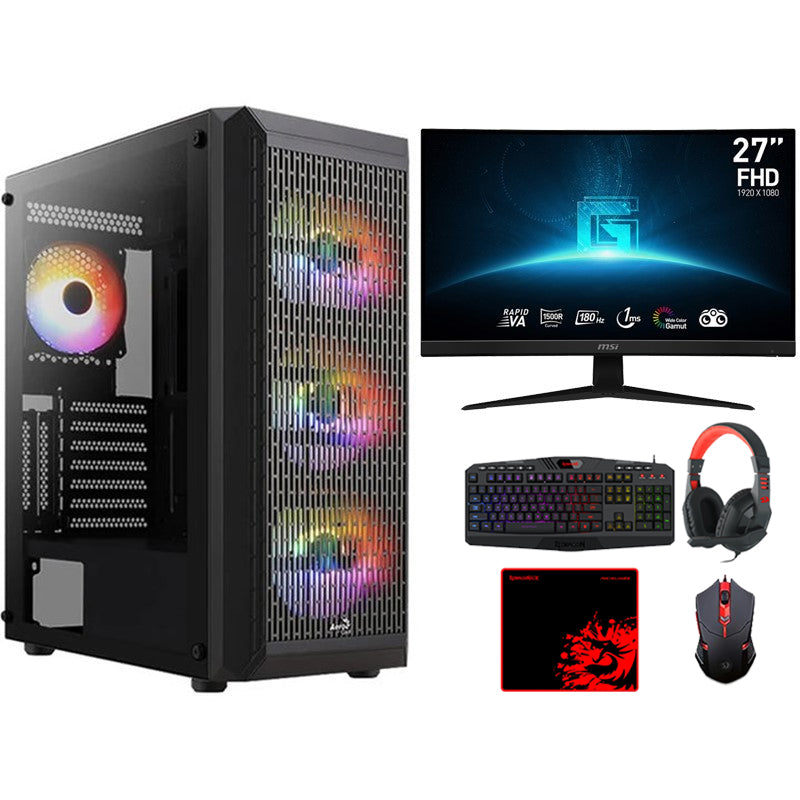 كومبيوتر الألعاب اي 5, معالج i5-14400F, كارت شاشة RTX 3050 8GB, ويندوز 11 برو, ام اس اي شاشة 27 بوصة فل اتش دي, 180 هرتز, مع مجموعة الألعاب 4 في 1