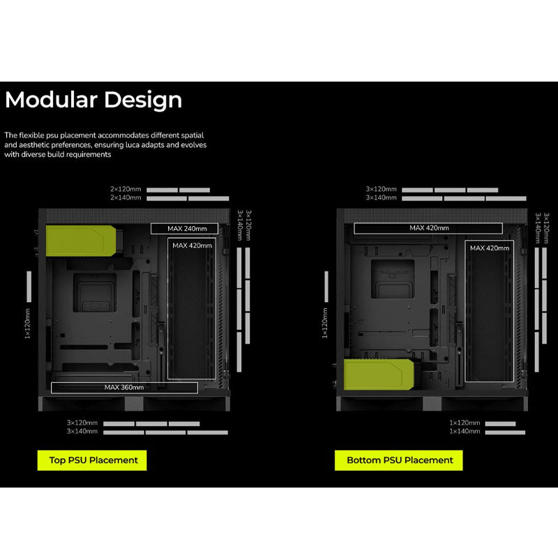 TRYX LUCA L70 E-ATX Mid Tower Gaming Case - Black (No Fans Included)