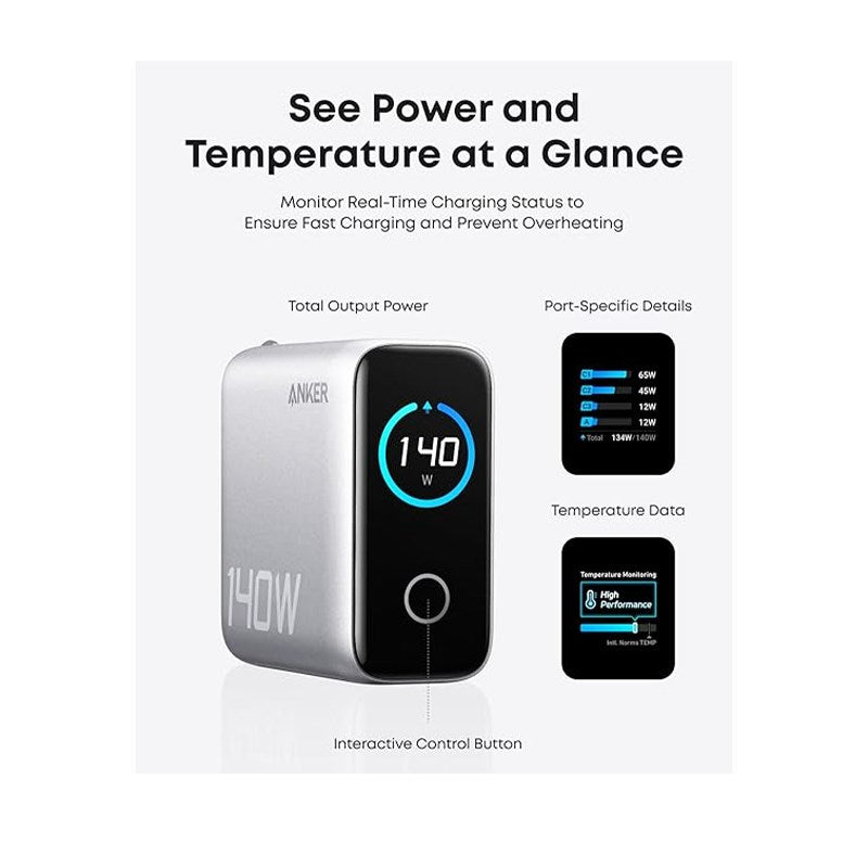 Anker 140 W USB C Charger, 4-Port Multi-Device Fast Charging, Advanced GaN Power Adapter, Intuitive Touch Controls