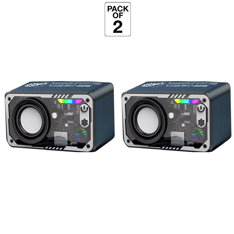 Transparent Portable Bluetooth Speaker With 3D Surround Sound, LED Light Effects, TF Card Support - Black, (Pack of 2)