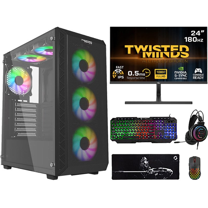 مجموعة كومبيوتر الالعاب اي 5, معالج i5-11400F, كارت شاشة RTX 3050 8GB, ويندوز 11 برو, مع تويستد مايندز شاشة 24 بوصة فل اتش دي, 180 بوصة, مع مجموعة الالعاب 4 في 1
