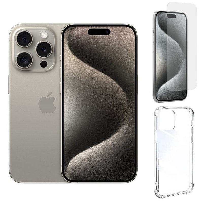 Apple iPhone 15 Pro 5G, 256GB, Natural Titanium with Free Screen Protector & Case