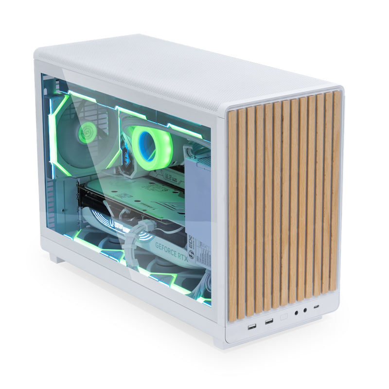 LIAN LI A3 DAN Micro ATX Gaming PC Case - White/Wooden Panel