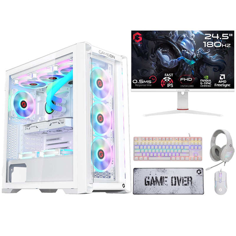 كومبيوتر الألعاب اي 5, معالج i5-14400F, كارت شاشة RTX 4060 Ti 8GB, ويندوز 11 برو, مع جيم اون شاشة 24 بوصة فل اتش دي, 180 هرتز, مع مجموعة الألعاب 4 في 1