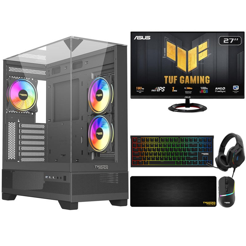 Ryzen 5 Gaming PC, Ryzen 5 9600X, RTX 5070 12GB, Windows 11 Pro with Asus Gaming Monitor and 4in1 Gaming Monitor