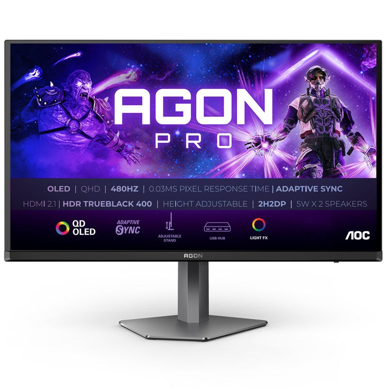 AOC AGON PRO 27 Inch QHD 480Hz 0.03ms HDMI 2.1 OLED Gaming Monitor - Black