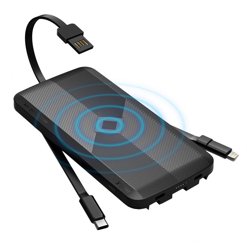 iWalk Scorpion Air 8000 Mah Portable Power With Wireless Charging & In-Built Cables - Black