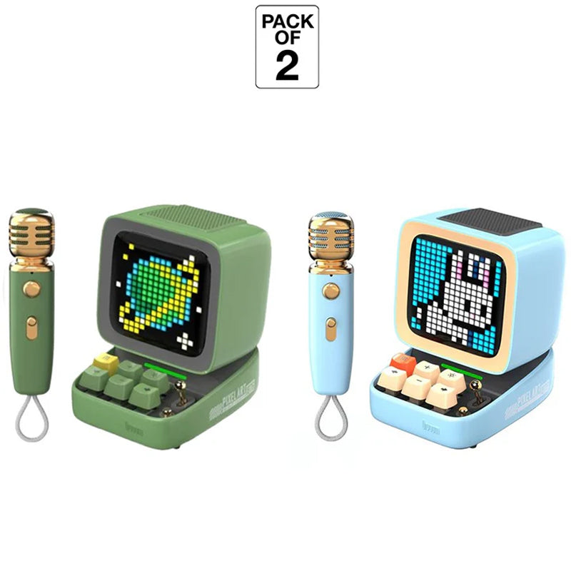 Divoom Ditoo-Mic Retro Pixel Art Portable Bluetooth Speaker with Microphone Karaoke Function – Blue & Green