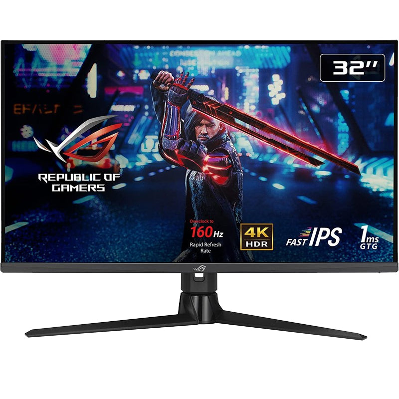 اسوس روج ستريكس XG32UQ شاشة 32 بوصة 4K UHD Fast IPS، 160 هرتز، 1 مللي ثانية، HDMI 2.1، NVIDIA G-SYNC، شاشة ألعاب FreeSync Premium - أسود